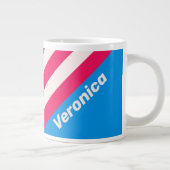 Retro Blue Crush Stripes with Name ジャンボコーヒーマグカップ (右)