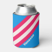 Retro Blue Crush Stripes with Name 缶クーラー (缶正面)