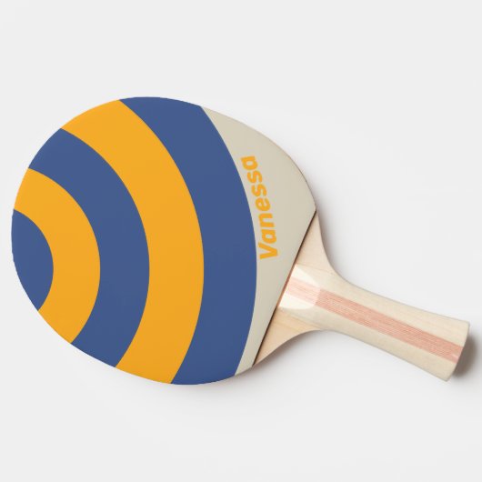 Retro Blue Crush Sunset Circle Stripe with Name 卓球ラケット (横)