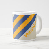 Retro Blue Crush Sunset Stripes with Name ジャンボコーヒーマグカップ (正面右)