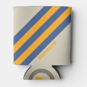 Retro Blue Crush Sunset Stripes with Name 缶クーラー (正面)