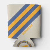 Retro Blue Crush Sunset Stripes with Name 缶クーラー (裏面)