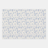 Retro Blue Doodle Christmas Wrapping Paper ラッピングペーパーシート (正面3)
