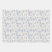 Retro Blue Doodle Christmas Wrapping Paper ラッピングペーパーシート (正面2)