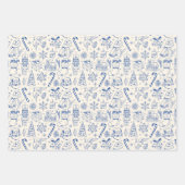 Retro Blue Doodle Christmas Wrapping Paper ラッピングペーパーシート (正面)