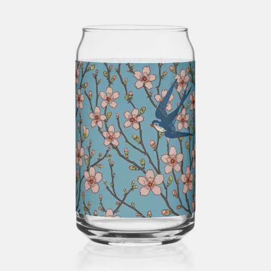Retro Blue Floral Swallow Pattern by Walter Crane ガラス缶 (裏面)