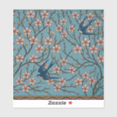 Retro Blue Floral Swallow Pattern by Walter Crane シール (シート)