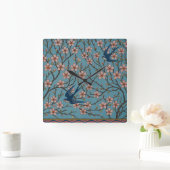 Retro Blue Floral Swallow Pattern by Walter Crane スクエア壁時計 (ホーム)