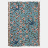 Retro Blue Floral Swallow Pattern by Walter Crane スローブランケット (正面縦)