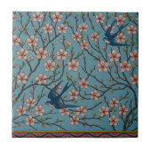 Retro Blue Floral Swallow Pattern by Walter Crane タイル (正面)