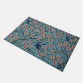 Retro Blue Floral Swallow Pattern by Walter Crane ドアマット (アングル)