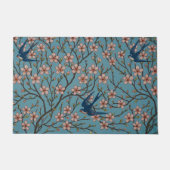 Retro Blue Floral Swallow Pattern by Walter Crane ドアマット (正面)
