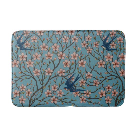 Retro Blue Floral Swallow Pattern by Walter Crane バスマット (正面)