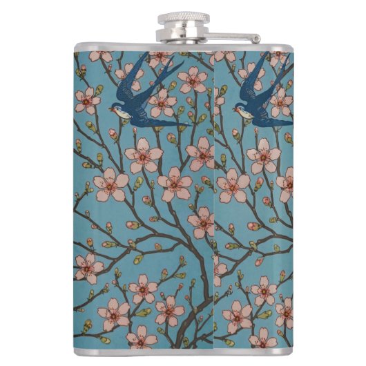 Retro Blue Floral Swallow Pattern by Walter Crane フラスク (裏面)