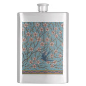 Retro Blue Floral Swallow Pattern by Walter Crane フラスク (正面)