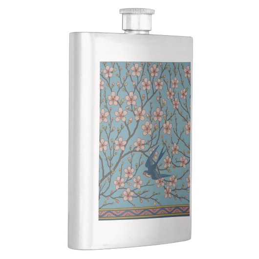 Retro Blue Floral Swallow Pattern by Walter Crane フラスク (右)