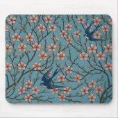 Retro Blue Floral Swallow Pattern by Walter Crane マウスパッド (正面)