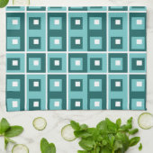 Retro Blue Geometric Squares Pattern キッチンタオル (折り畳み)