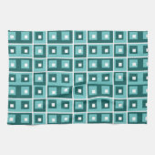 Retro Blue Geometric Squares Pattern キッチンタオル (横)