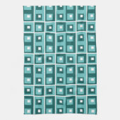 Retro Blue Geometric Squares Pattern キッチンタオル (縦)