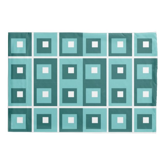 Retro Blue Geometric Squares Pattern 枕カバー (裏面-左)