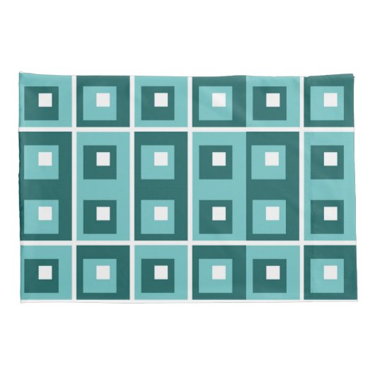 Retro Blue Geometric Squares Pattern 枕カバー (裏面-右)