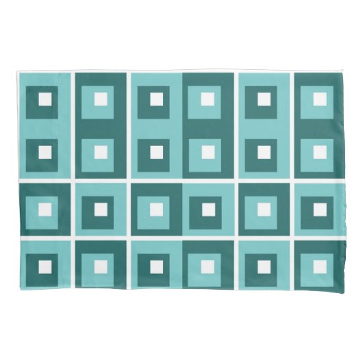 Retro Blue Geometric Squares Pattern 枕カバー (正面左)