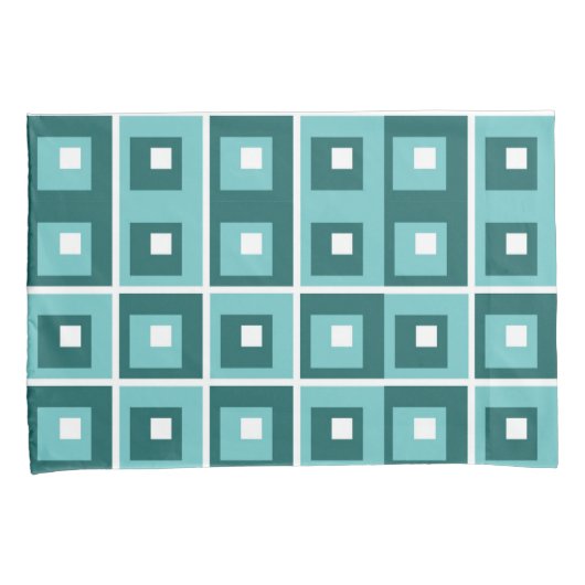 Retro Blue Geometric Squares Pattern 枕カバー (正面右)