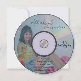 Retro Blue Girl's Music CD Birthday 招待状