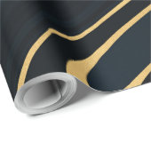 Retro Blue Gold Swirl Liquid Painting Design ラッピングペーパー (ロールコーナー)