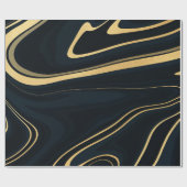 Retro Blue Gold Swirl Liquid Painting Design ラッピングペーパー (フラット)
