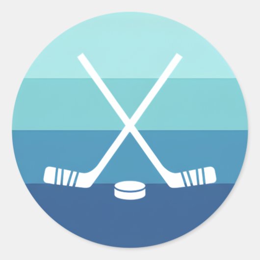 Retro Blue Gradient Ice Hockey ラウンドシール (正面)