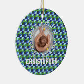Retro Blue & Green Geometric Abstract Baby セラミックオーナメント (右)