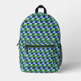 Retro Blue & Green Geometric Triangle Abstract Pet プリントバックパック