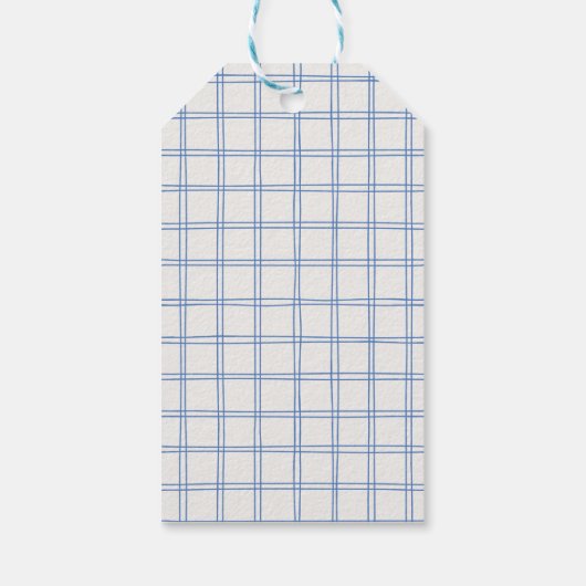 Retro Blue Hand Drawn Gingham Bow Baby Boy ギフトタグ (裏面)