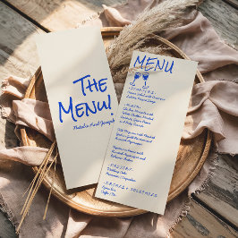 Retro Blue Hand Written Drawn Wine Wedding Menu  メニュー
