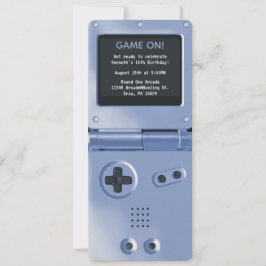 Retro Blue Handheld Gaming Birthday Invitation 招待状
