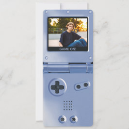Retro Blue Handheld Gaming II Birthday Invitation 招待状