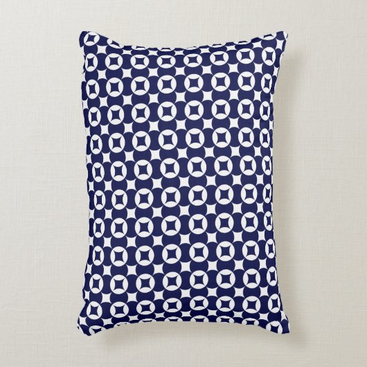 Retro Blue Interlocking Circles Geometric Pattern アクセントクッション (正面(垂直))