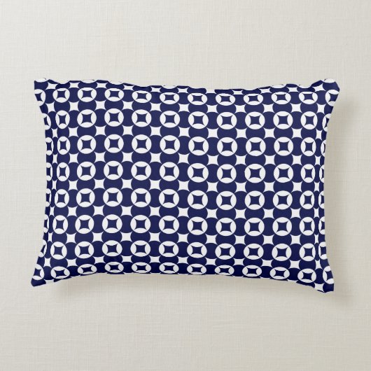 Retro Blue Interlocking Circles Geometric Pattern アクセントクッション (裏面)