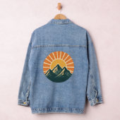 Retro Blue Mountain Sunrise Outdoor Nature Sun Art デニムジャケット (ハンガー)