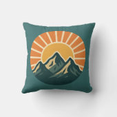 Retro Blue Mountain Sunrise | Outdoor Nature Teal クッション (裏面)