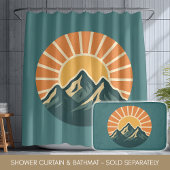 Retro Blue Mountain Sunrise | Outdoor Nature Teal シャワーカーテン