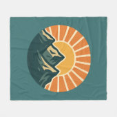 Retro Blue Mountain Sunrise | Outdoor Nature Teal フリースブランケット (正面(横))