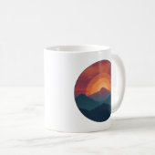 Retro Blue Mountain Sunset | Nature Watercolor Art コーヒーマグカップ (正面右)
