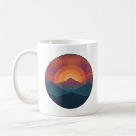 Retro Blue Mountain Sunset | Nature Watercolor Art コーヒーマグカップ