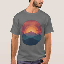 Retro Blue Mountain Sunset | Nature Watercolor Art Tシャツ
