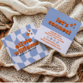 Retro Blue Orange Bold Groovy Checkered Trendy Fun スクエア名刺
