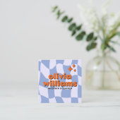 Retro Blue Orange Bold Groovy Checkered Trendy Fun スクエア名刺 (スタンド正面)