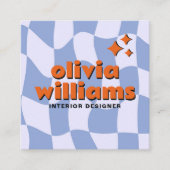 Retro Blue Orange Bold Groovy Checkered Trendy Fun スクエア名刺 (正面)